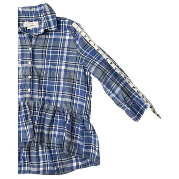 Trovata Birds of Paradis Plaid Button Peplum Blouse High‎ Low Blue Size S - Picture 5 of 10